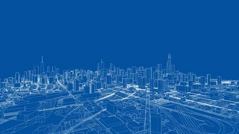 Outline city concept vector. Wire-frame style Illustrazione stock