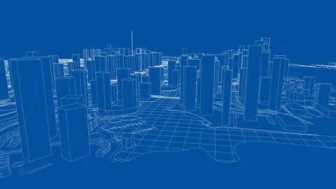 Outline city concept vector. Wire-frame style Illustrazione stock