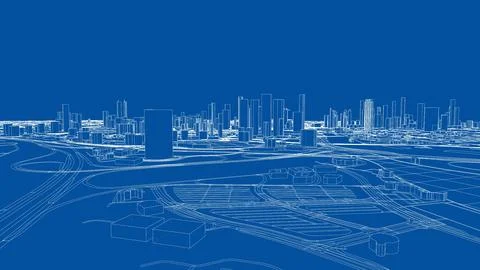 Outline city concept vector. Wire-frame style 스톡 일러스트