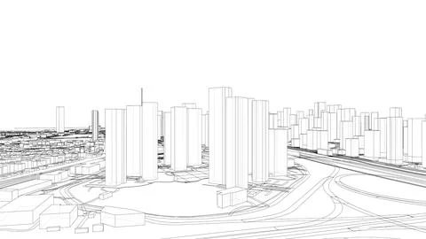 Outline city concept vector. Wire-frame style 스톡 일러스트