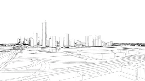 Outline city concept vector. Wire-frame style Illustrazione stock