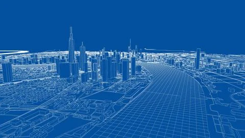 Outline city concept vector. Wire-frame style Stock Illustration