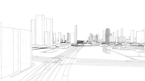 Outline city concept vector. Wire-frame style 스톡 일러스트
