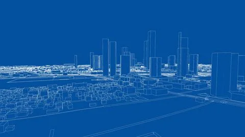 Outline city concept vector. Wire-frame style Illustrazione stock