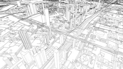 Outline city concept vector. Wire-frame style Illustrazione stock