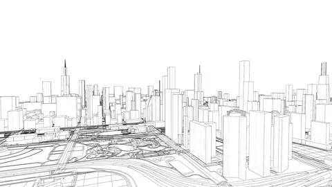 Outline city concept vector. Wire-frame style 스톡 일러스트