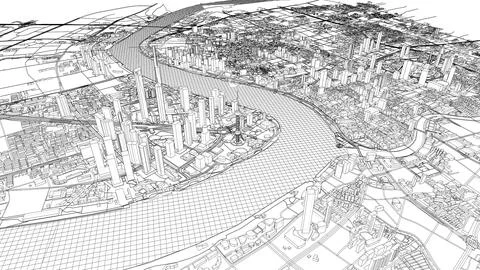 Outline city concept vector. Wire-frame style 库存插图