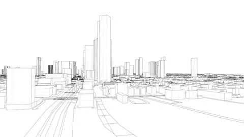 Outline city concept vector. Wire-frame style Illustrazione stock