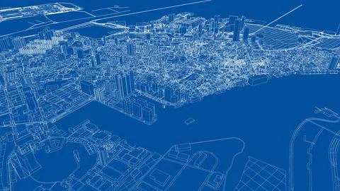 Outline city concept vector. Wire-frame style 库存插图