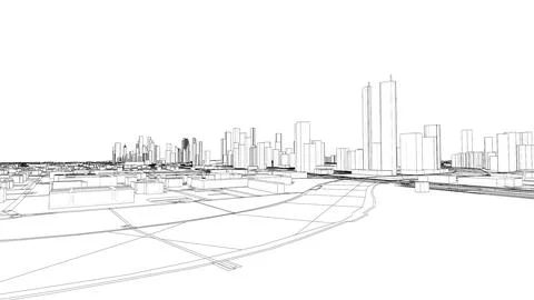 Outline city concept vector. Wire-frame style 스톡 일러스트