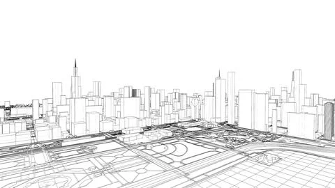 Outline city concept vector. Wire-frame style Illustrazione stock
