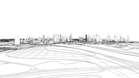 Outline city concept vector. Wire-frame style Illustrazione stock