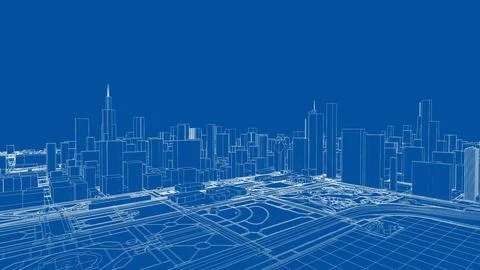Outline city concept vector. Wire-frame style Illustrazione stock