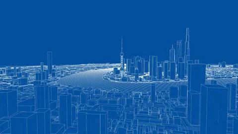Outline city concept vector. Wire-frame style Illustrazione stock