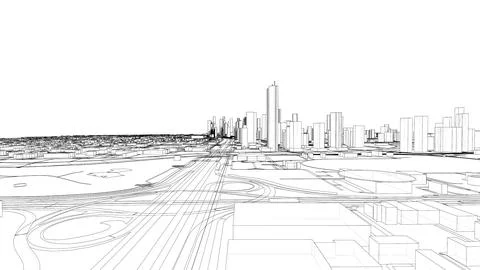 Outline city concept vector. Wire-frame style Illustrazione stock