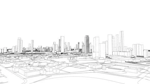 Outline city concept vector. Wire-frame style 스톡 일러스트