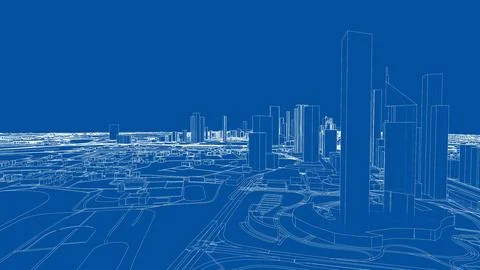 Outline city concept vector. Wire-frame style 스톡 일러스트