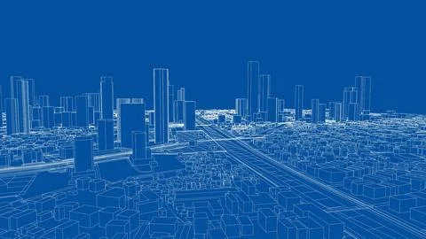 Outline city concept vector. Wire-frame style Illustrazione stock