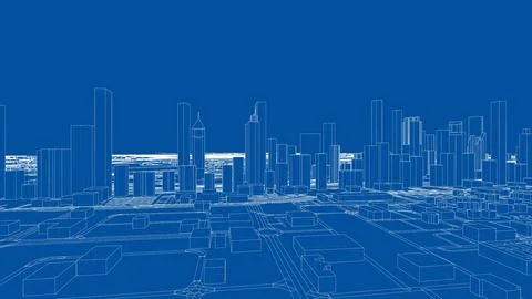 Outline city concept vector. Wire-frame style Illustrazione stock