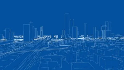 Outline city concept vector. Wire-frame style Illustrazione stock