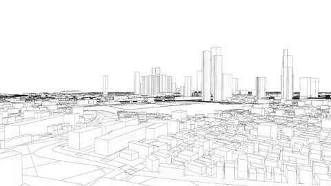 Outline city concept vector. Wire-frame style Illustrazione stock