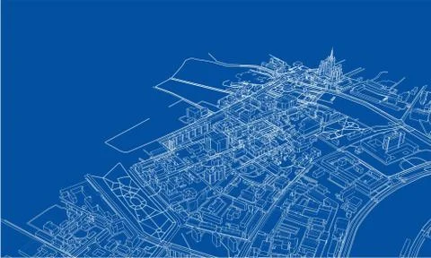 Outline city concept. Wire-frame style Stock Illustration