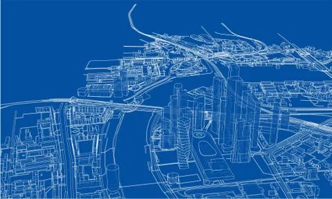 Outline city concept. Wire-frame style Illustrazione stock