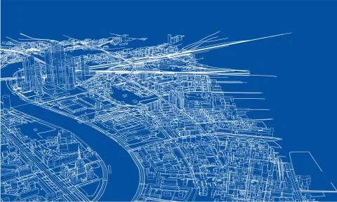 Outline city concept. Wire-frame style Illustrazione stock
