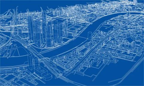 Outline city concept. Wire-frame style Illustrazione stock