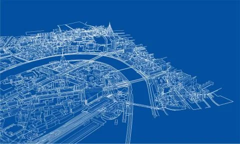 Outline city concept. Wire-frame style Stock Illustration