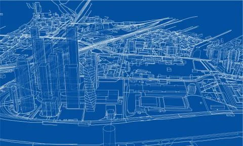 Outline city concept. Wire-frame style Stock Illustration