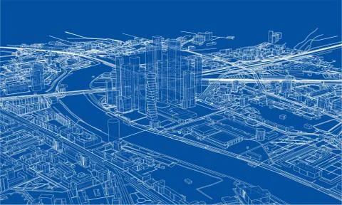 Outline city concept. Wire-frame style Stock Illustration