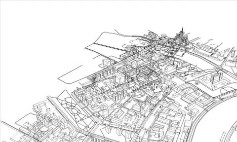 Outline city concept. Wire-frame style Illustrazione stock