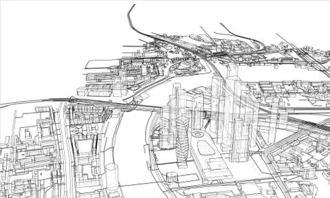 Outline city concept. Wire-frame style イラスト素材