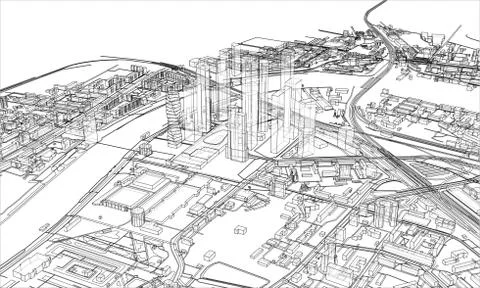 Outline city concept. Wire-frame style Stock Illustration