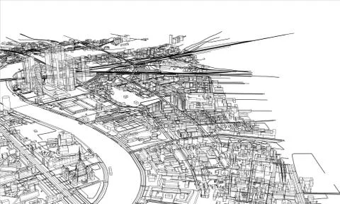 Outline city concept. Wire-frame style Stock Illustration