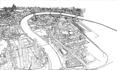 Outline city concept. Wire-frame style Stock Illustration