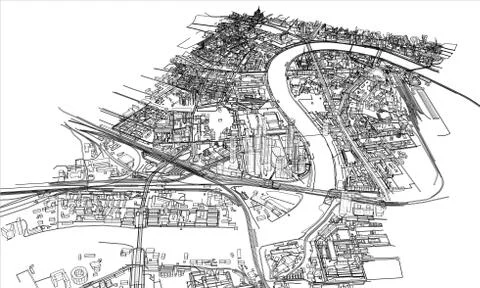 Outline city concept. Wire-frame style Stock Illustration