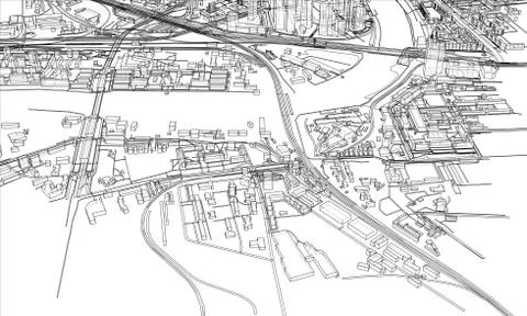 Outline city concept. Wire-frame style Stock Illustration