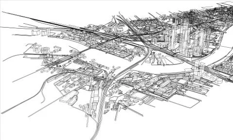 Outline city concept. Wire-frame style Stockillustratie
