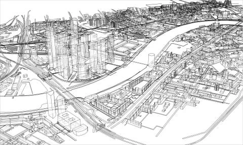 Outline city concept. Wire-frame style Stock Illustration