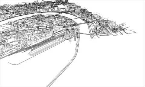 Outline city concept. Wire-frame style Stock Illustration
