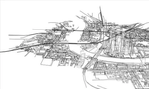 Outline city concept. Wire-frame style Illustrazione stock