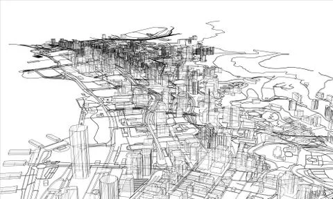 Outline city concept. Wire-frame style Stock Illustration