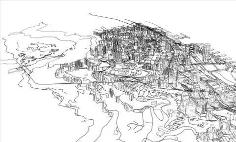 Outline city concept. Wire-frame style Stock Illustration
