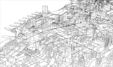 Outline city concept. Wire-frame style Stock Illustration