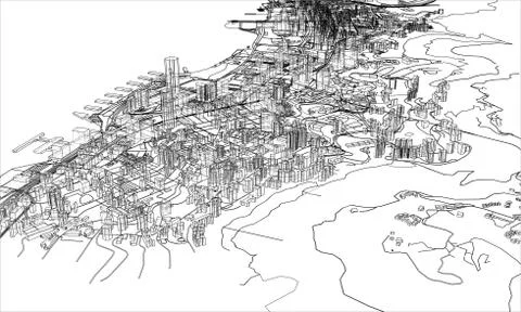 Outline city concept. Wire-frame style Illustrazione stock