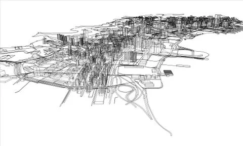Outline city concept. Wire-frame style Illustrazione stock