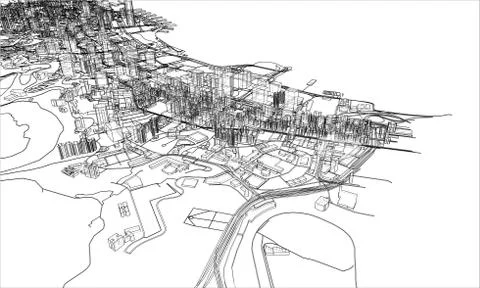 Outline city concept. Wire-frame style Stock Illustration