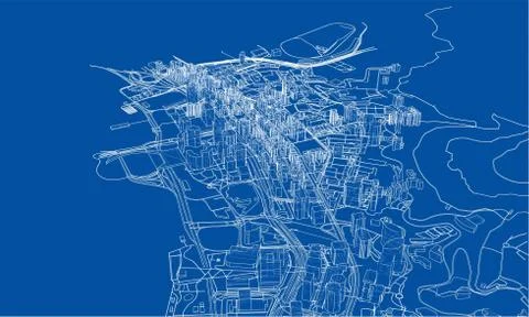 Outline city concept. Wire-frame style Stock Illustration
